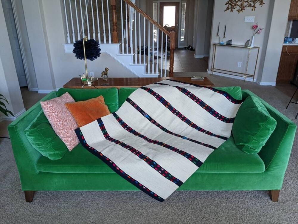 vintage Ivory THUNDERBIRD Neon MEXICAN BLANKET colorful striped wool throw